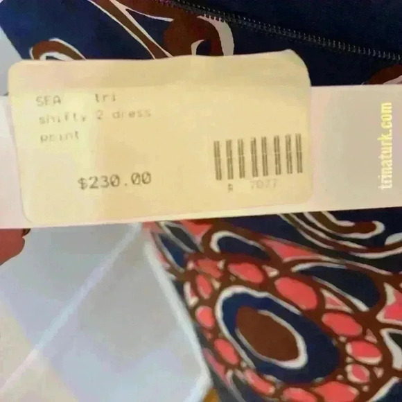 Trina Turk Sleeveless Shift Midi Dress Size 8 Navy Pink Abstract Career Shower - Picture 13 of 13